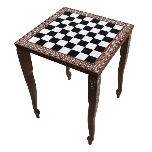 21" Players Wooden Chess Board Table - 27" Height - Solid Sheesham & Acrylic Ivory