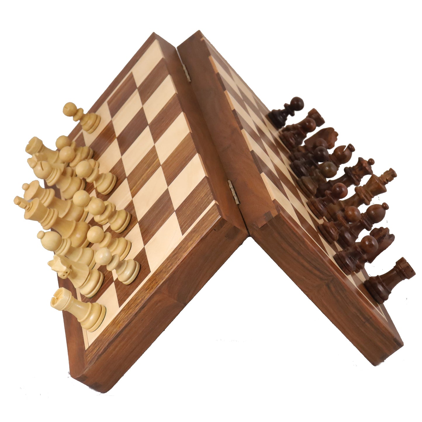 14" Large Rosewood & Maple Wooden Inlaid Magnetic Chess Set Board for Travel