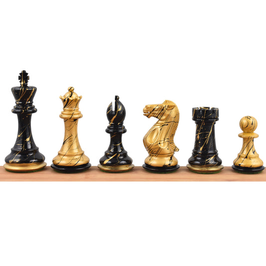 4.1" Vanguard Series Staunton Chess Set- Chess Pieces Only - Black & Gold Hand Painted