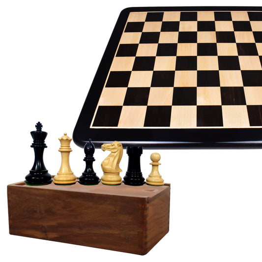 Combo of 4.1" Pro Staunton Weighted Ebonised Chess Pieces with 21"Board and Wooden Storage Box