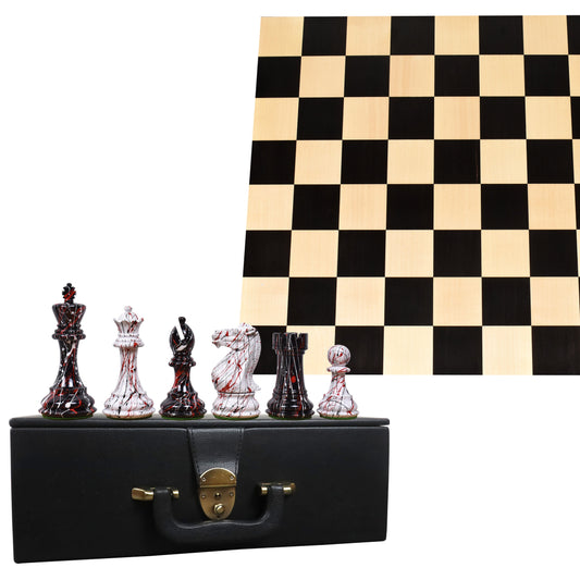Combo of 4.1" Texture Painted Staunton Chess Set - Pieces in Painted Boxwood With Board and Box