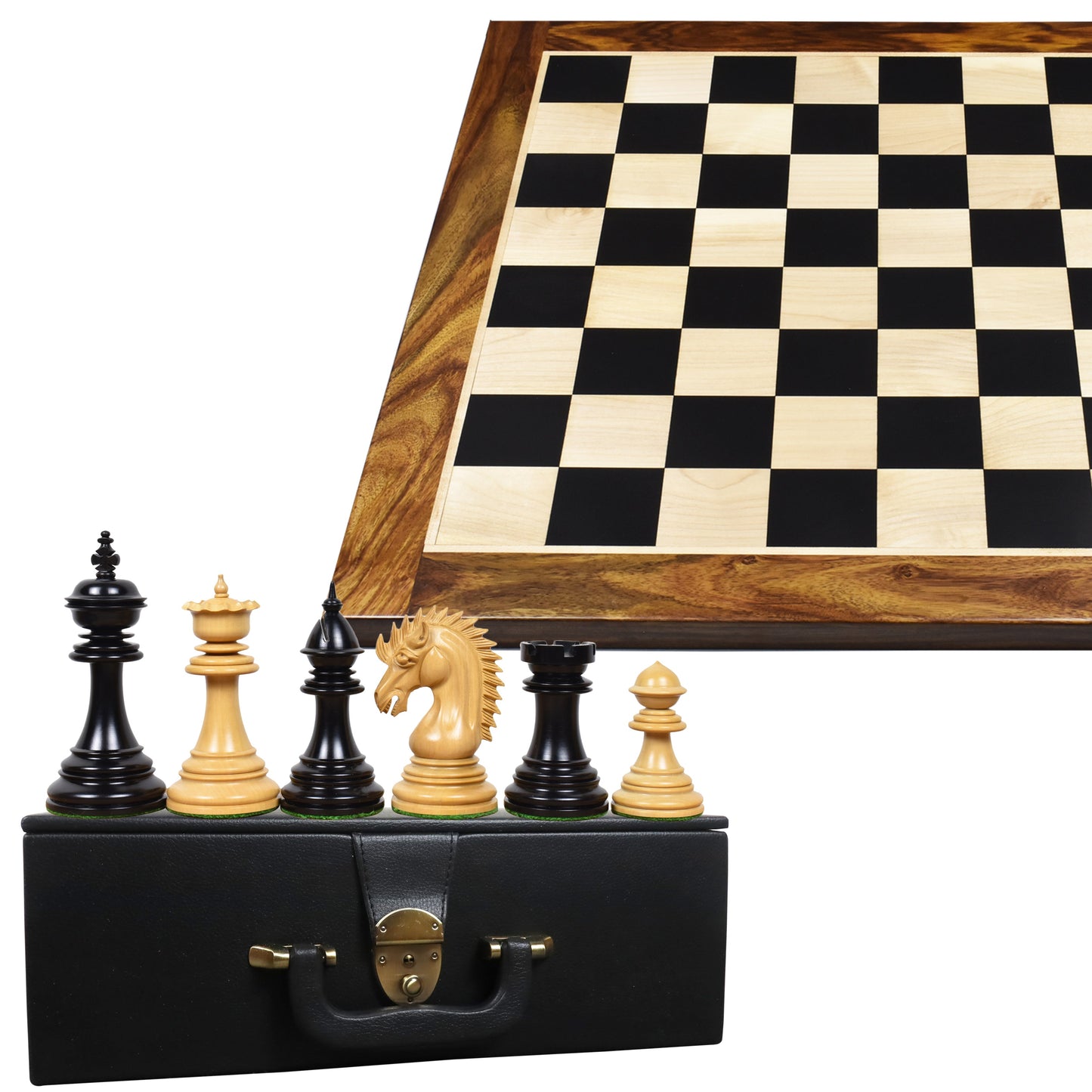 Combo of 4.4" Dragon Luxury Staunton Chess Set - Pieces in Ebony Wood with Board and Box