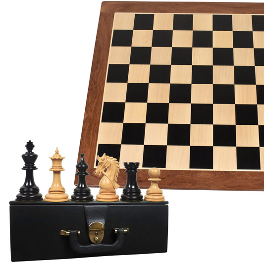 Combo of Napoleon Luxury Staunton Triple Weighted Chess Set - Pieces in Ebony Wood with 23" Large Ebony & Maple Wood Chessboard and Storage Box