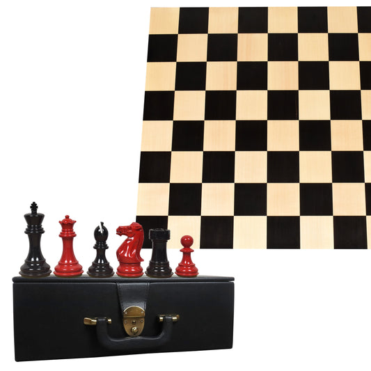Combo of 4.1" Pro Staunton Chess Set - Pieces in Painted Boxwood with Board and Box