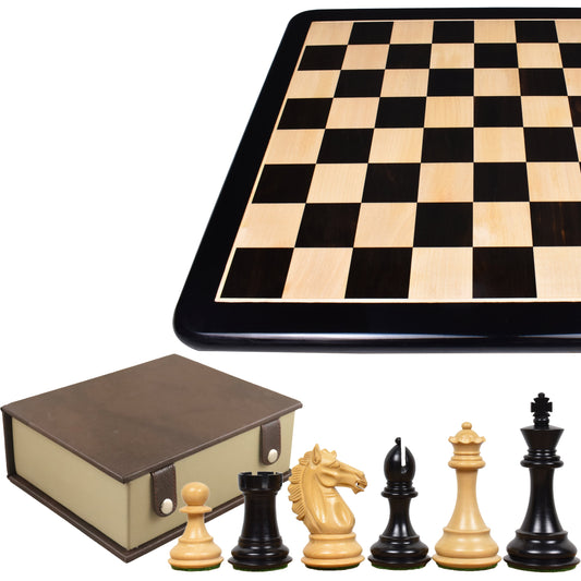 3.9" Exclusive Alban Staunton Chess Set Combo - Pieces in Ebony Wood with Board and Box
