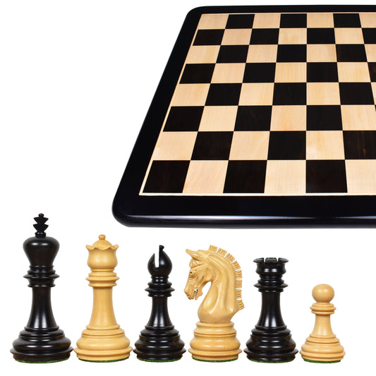 Combo of 3.8" Imperial Staunton Luxury Ebony Wood Chess Pieces with 21" Ebony Chess Board
