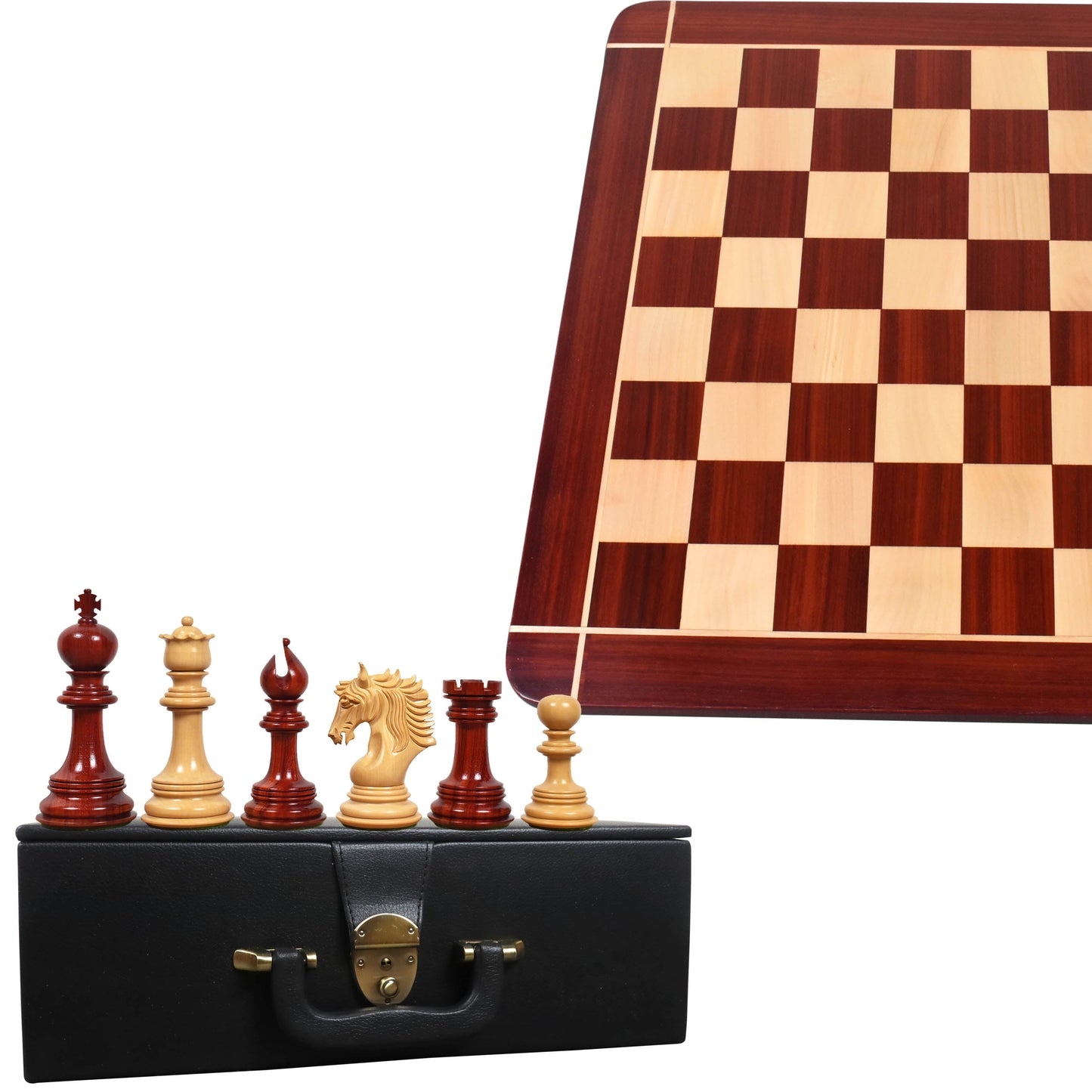 Arthur Luxury Staunton Chess Set Combo - Pieces in Bud Rosewood with 23" Wooden Chessboard and Storage Box
