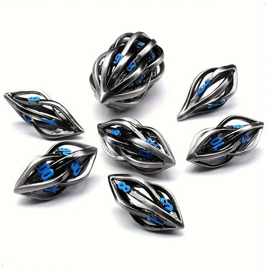 Braided Hollow Metal RPG 7 Dice Set