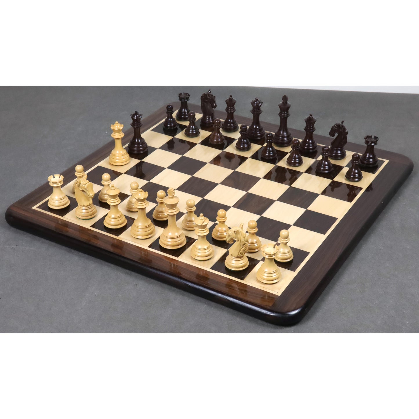 3.9" Unique Old Columbian Weighted Chess Set- Chess Pieces Only - Rosewood & Boxwood