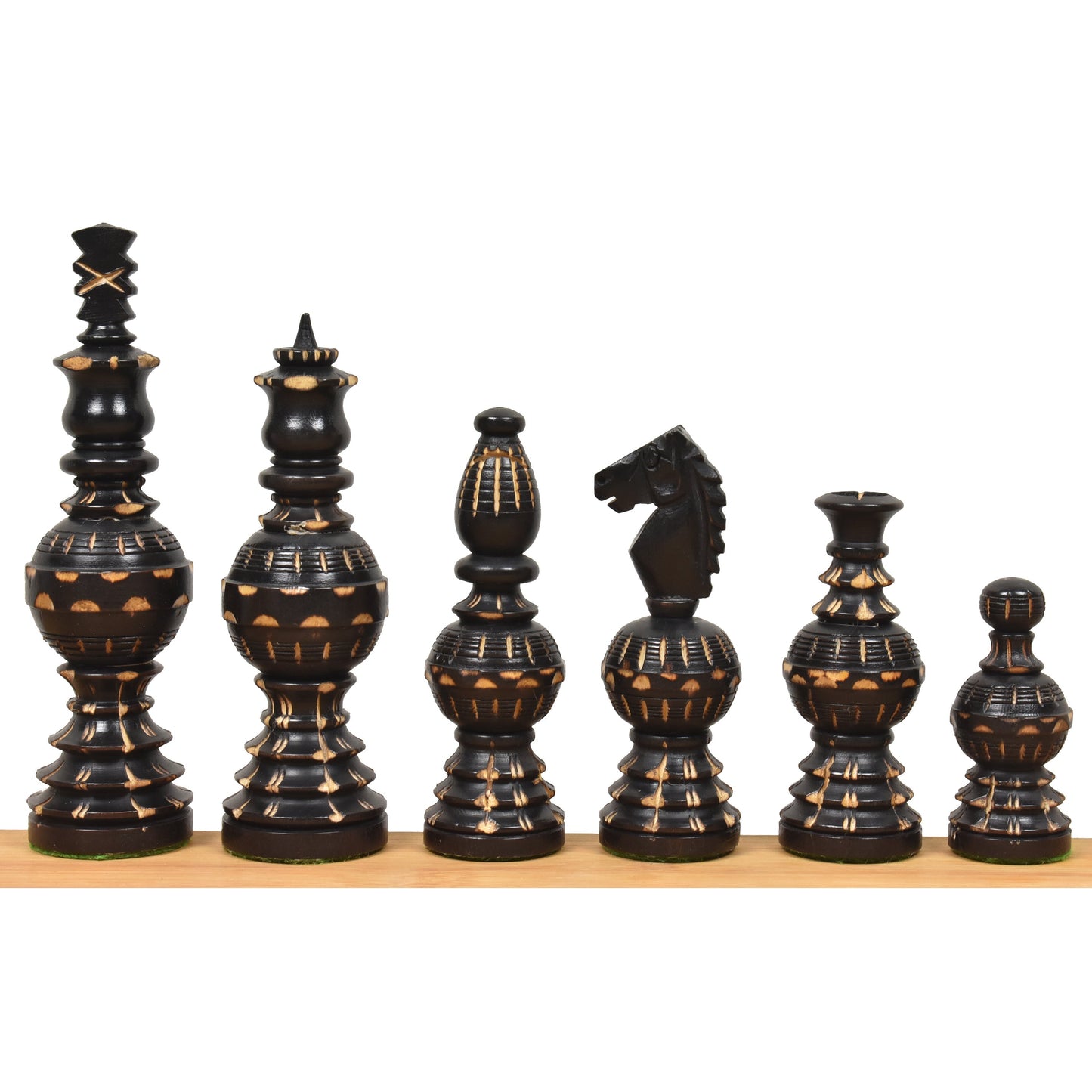 5" Gigantic Globe Series Hand Carved Chess Set- Chess Pieces Only - Ebonised Boxwood