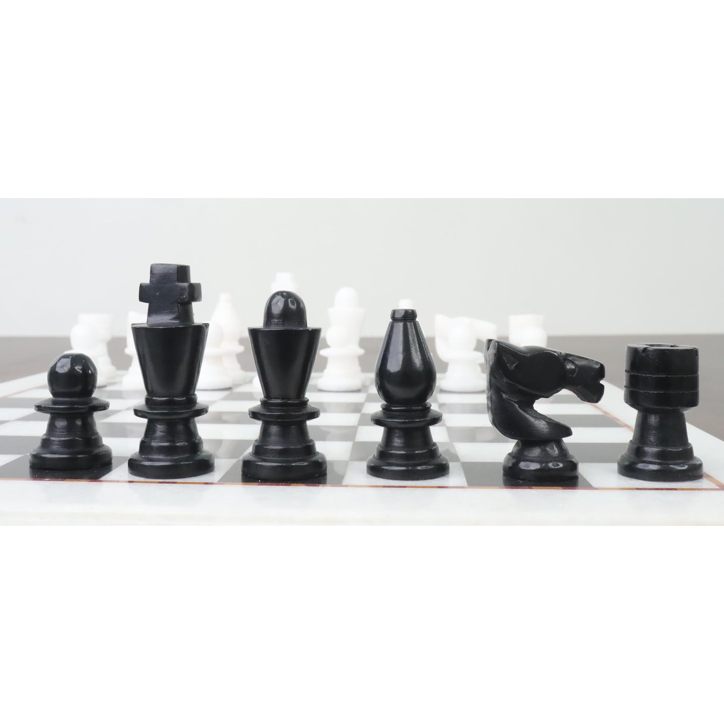 Marble Stone Chess Pieces & Board Set - Black and White - 12" - Handcarved Gift