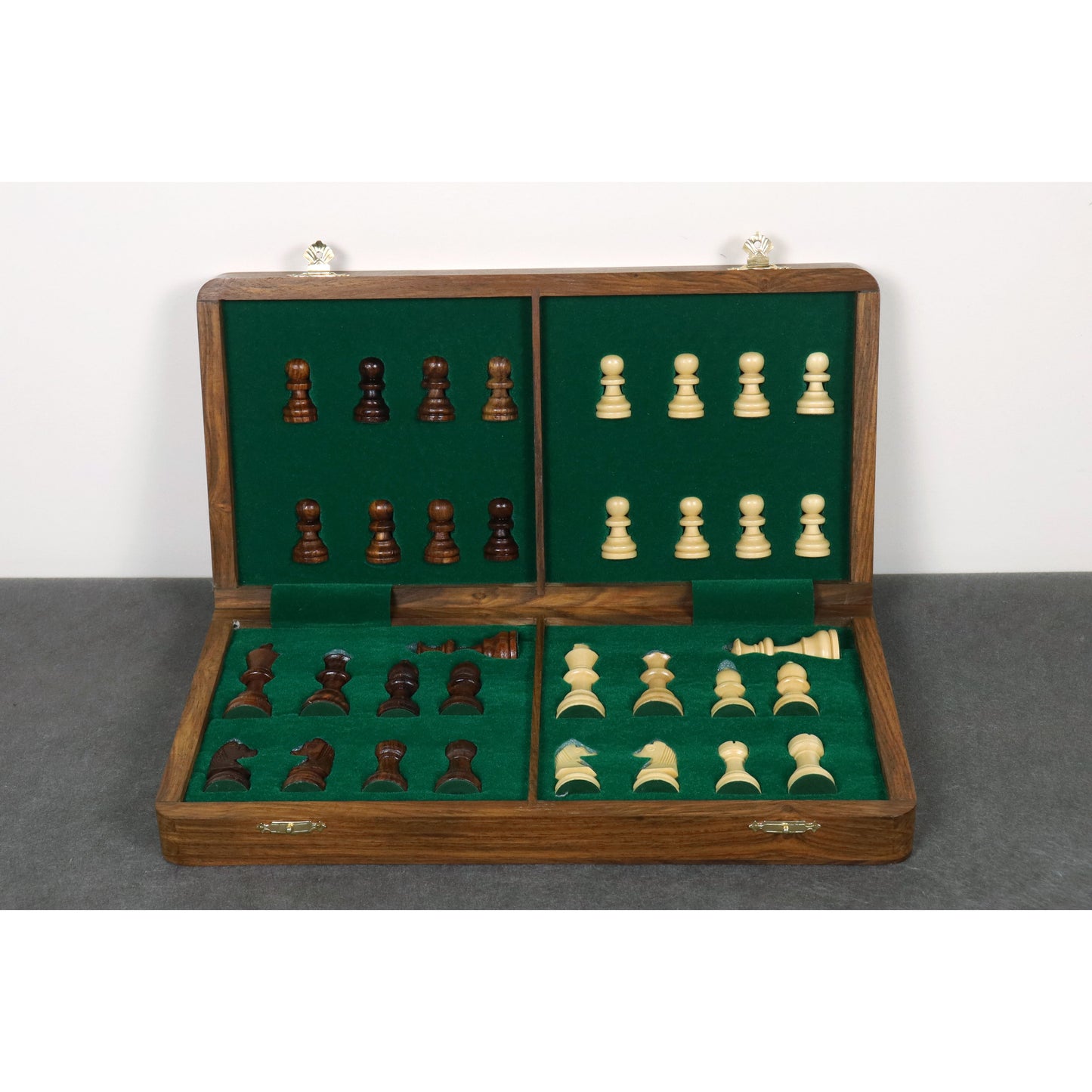 14" Large Rosewood & Maple Wooden Inlaid Magnetic Chess Set Board for Travel
