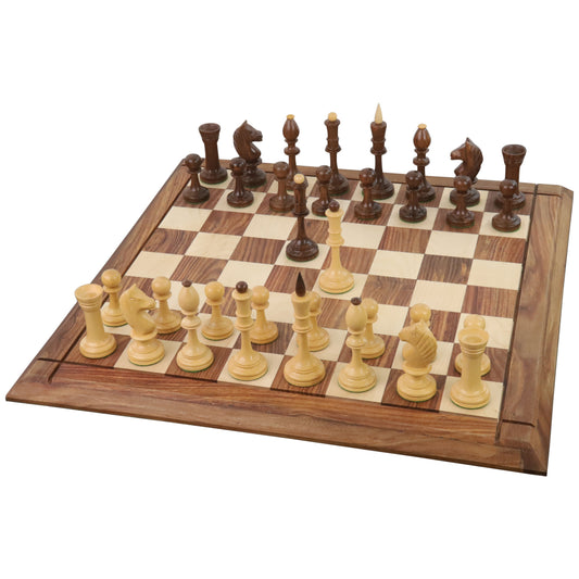 Combo of Averbakh Soviet Russian Chess set - Pieces in Golden Rosewood with 21" Drueke Style Golden Rosewood Chess board