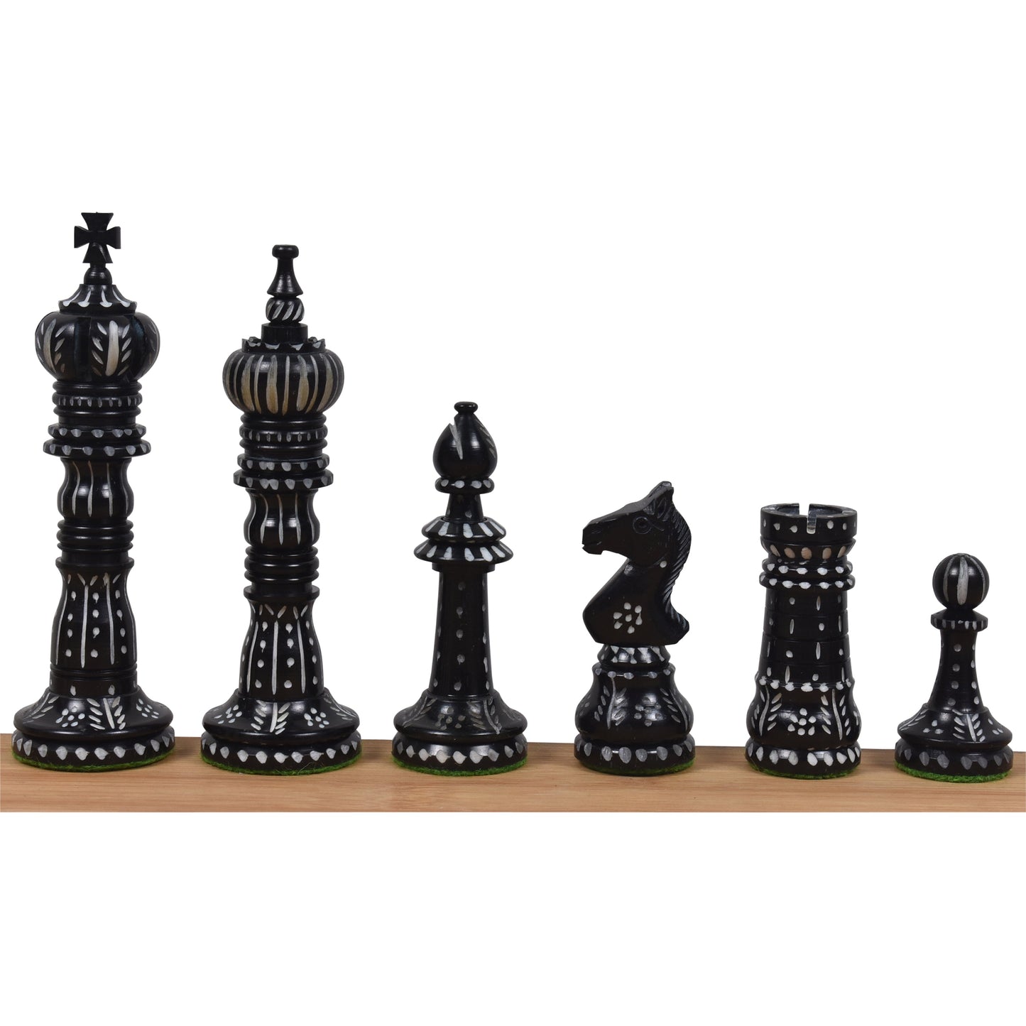 4.3" British Series Hand Carved Camel Bone Chess Set- Chess Pieces Only - Black & White
