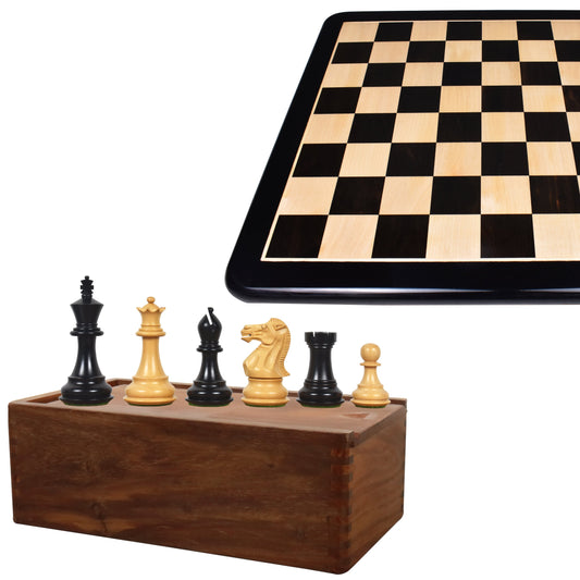 Combo of 3.6" Professional Staunton Chess Set - Pieces in Ebonised Boxwood with Board and Box