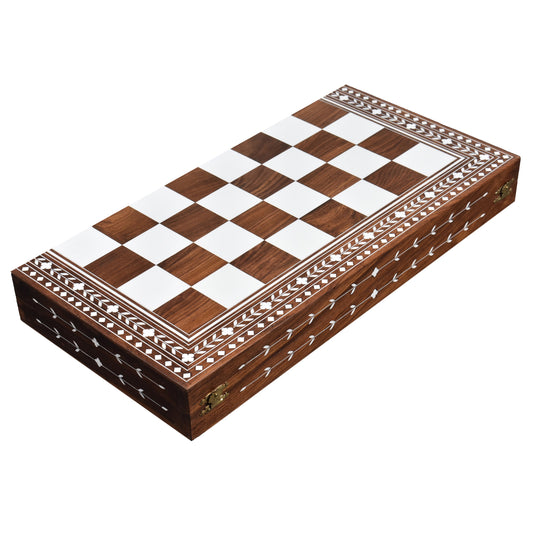 18" Solid Sheesham & Acrylic Ivory Inlaid Wooden Folding Chess board-45mm Square