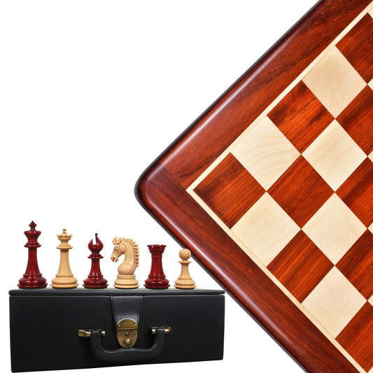 Combo of 3.7" Emperor Series Staunton Chess Pieces in Bud Rosewood with 21" Chess board and Leatherette Coffer Storage Box