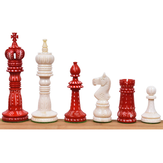 4.3" British Series Hand Carved Camel Bone Chess Set- Chess Pieces Only - Crimson & White