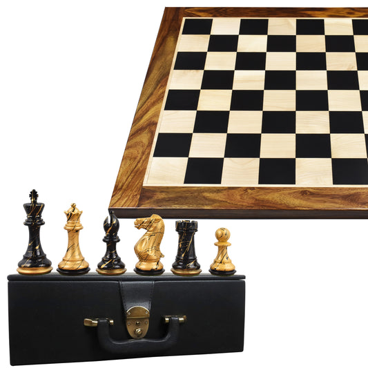 Combo of Vanguard Series Staunton Chess Set - Pieces in Black & Golden Painted Boxwood With Board and Box