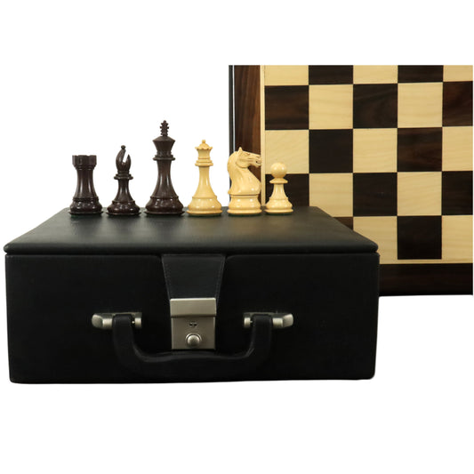 Combo of 4" Fierce Knight Staunton Chess Set - Pieces in Rosewood With Board and Box