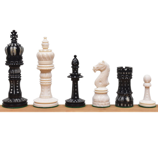 4.1″ New English Hand Carved Camel Bone Chess Set- Chess Pieces Only - Black & White