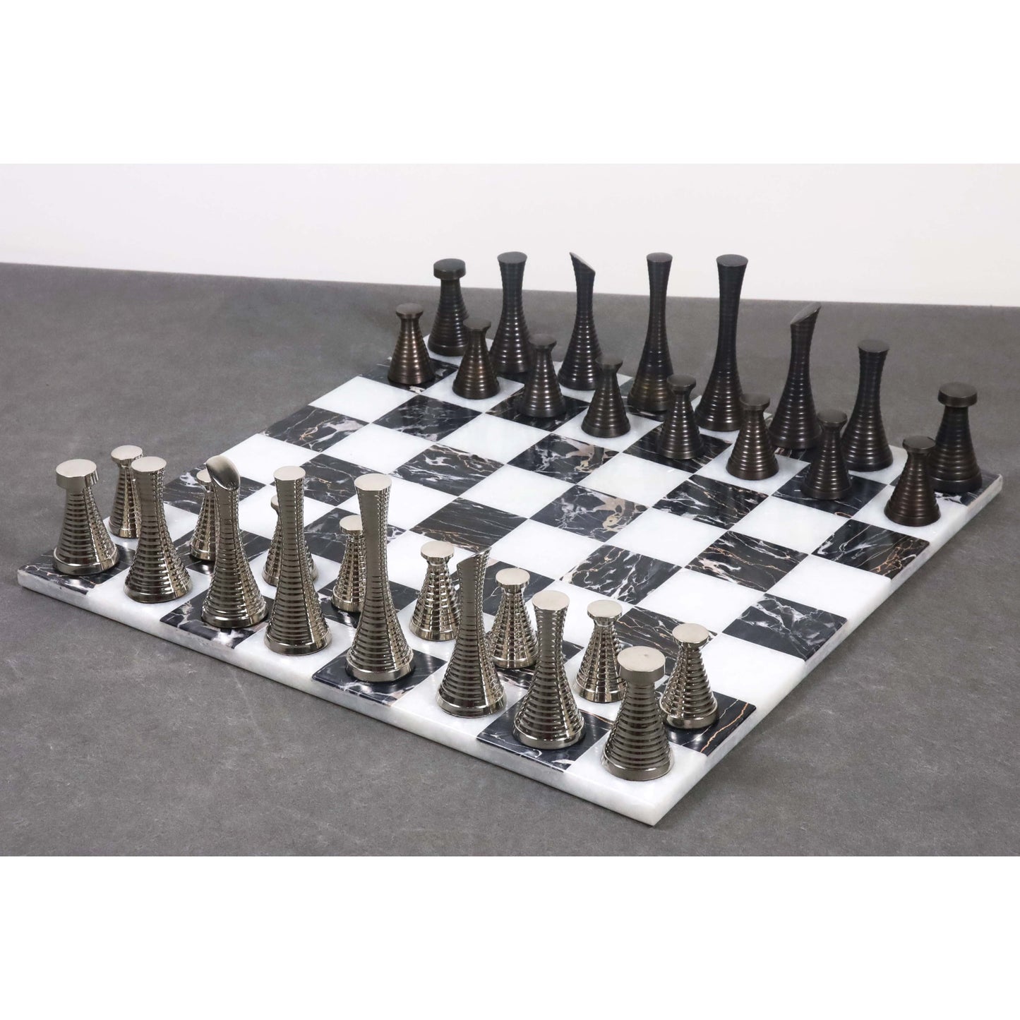 Brass Chess Set combo of 3.9" Modern Chess Pieces + 15" Black Marble Chessboard