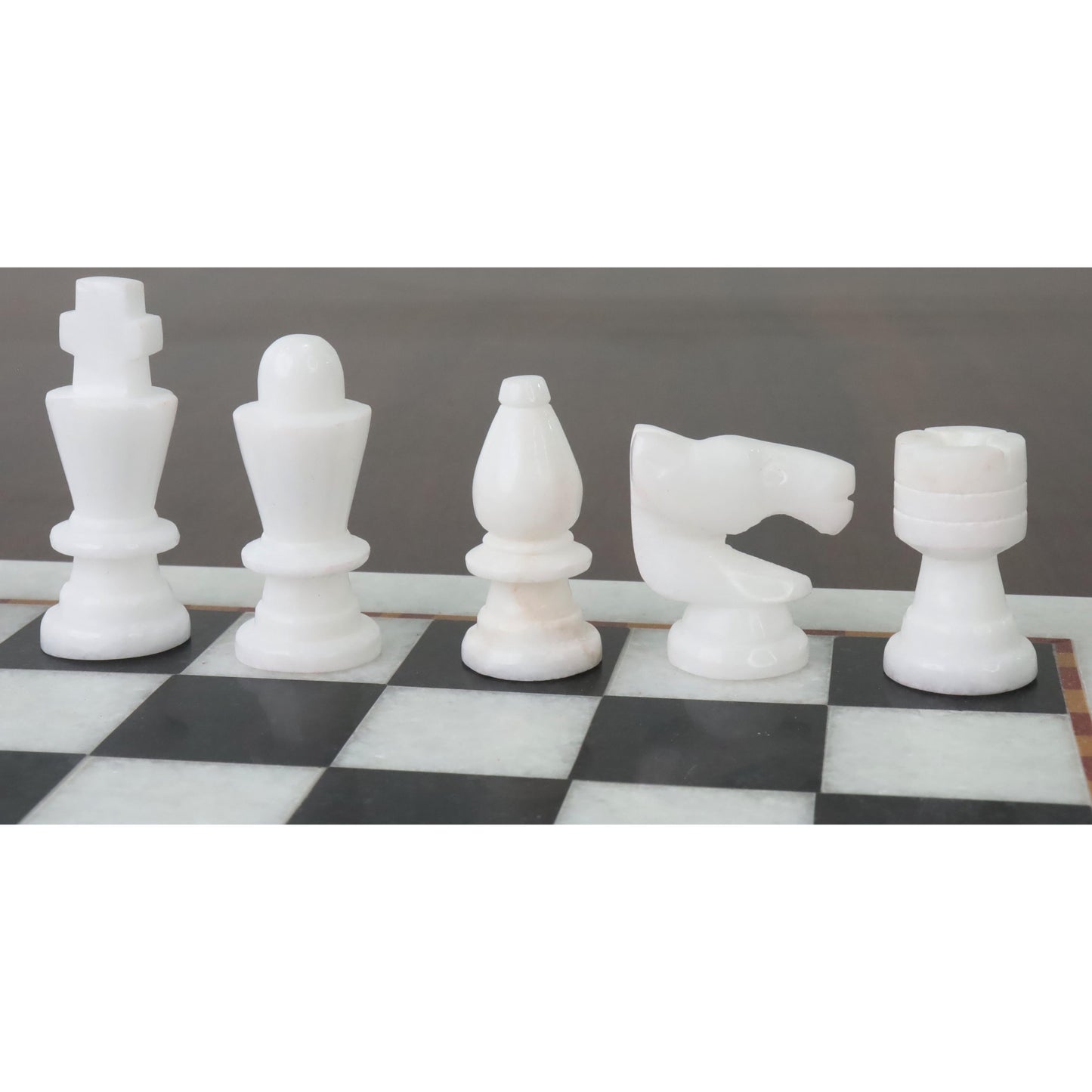 Marble Stone Chess Pieces & Board Set - Black and White - 12" - Handcarved Gift