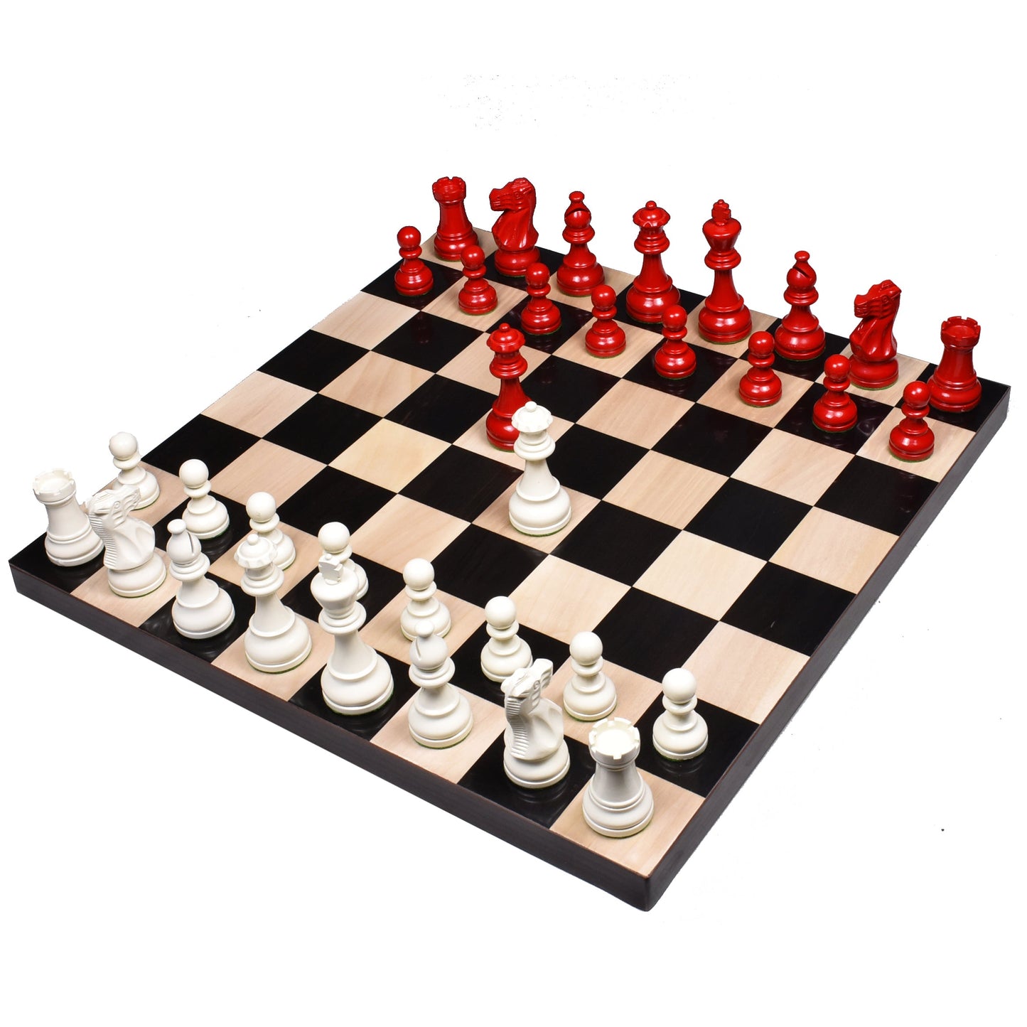 3.8" Red & Ivory White Painted Staunton Chess Set- Chess Pieces Only - Weighted Boxwood