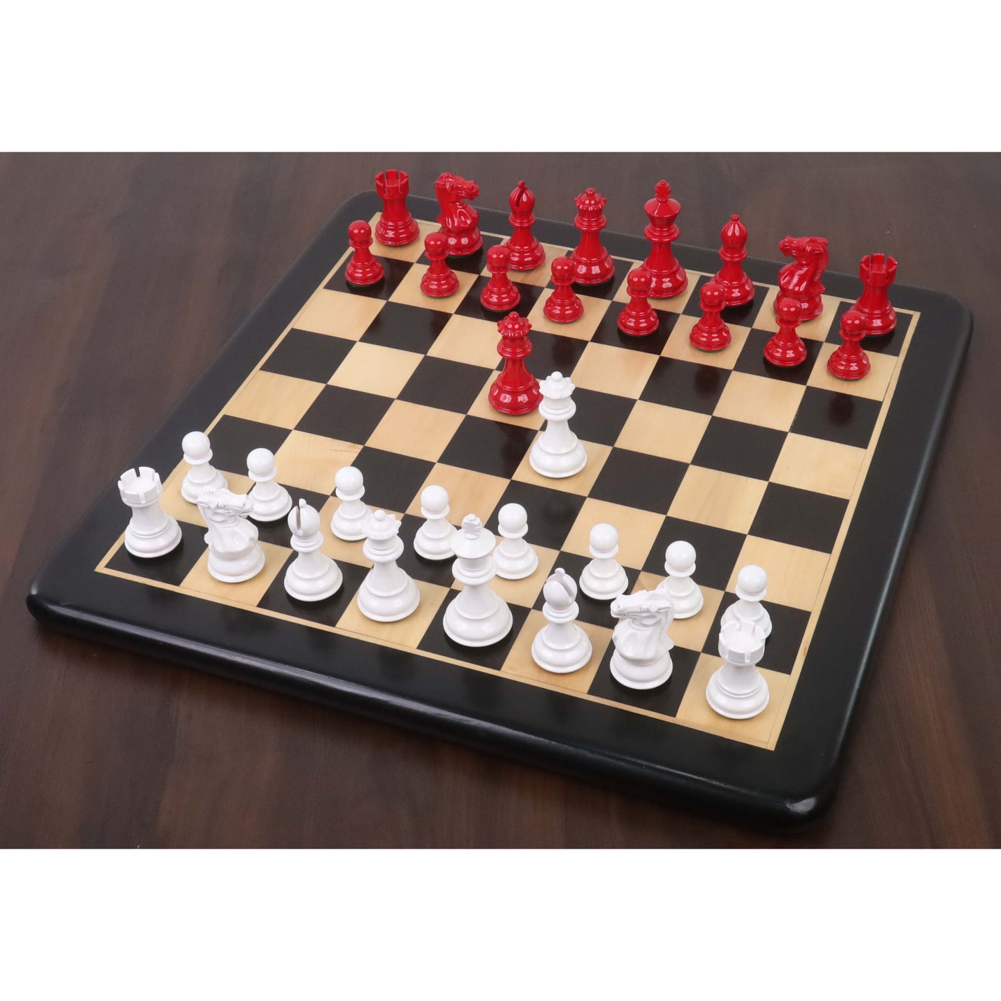 3" Pro Staunton Red & White Painted Wooden Chess Set - Chess Pieces Only
