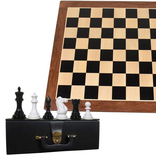 Combo of 4.1" Pro Staunton Black & White Lacquered Wooden Chess Pieces with 23" Large Ebony & Maple Wood Chessboard and Storage Box