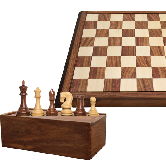 Combo of 4" Leningrad Staunton Chess Set - Pieces in Golden Rosewood with Board and Box
