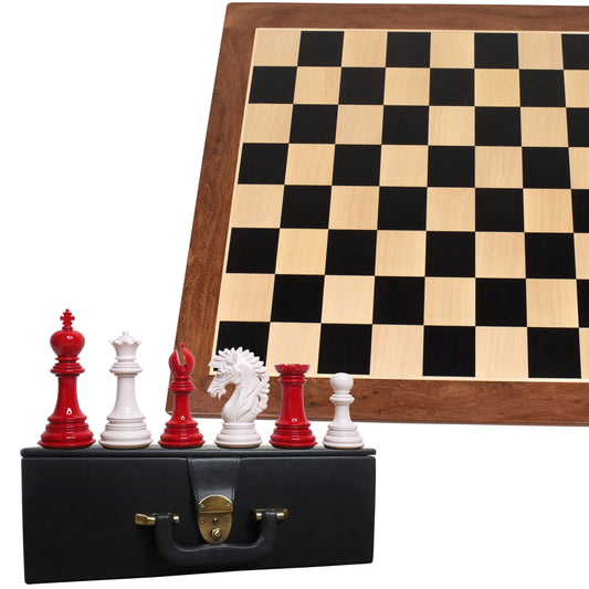 Combo of Mogul Staunton Lacquered Chess Pieces with 23" Large Ebony & Maple Wood Chessboard and Storage Box