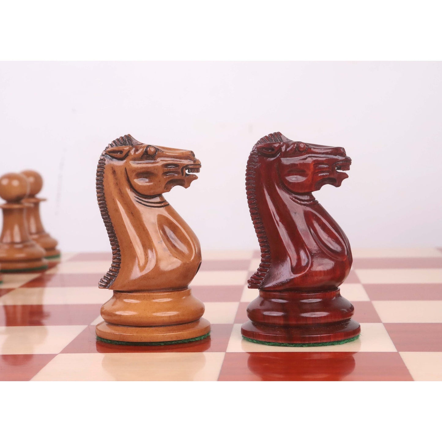 1849 Original Staunton Chess Set- Chess Pieces Only- Lacquered Distress Antiqued Boxwood & Bud Rosewood - 4.5" King