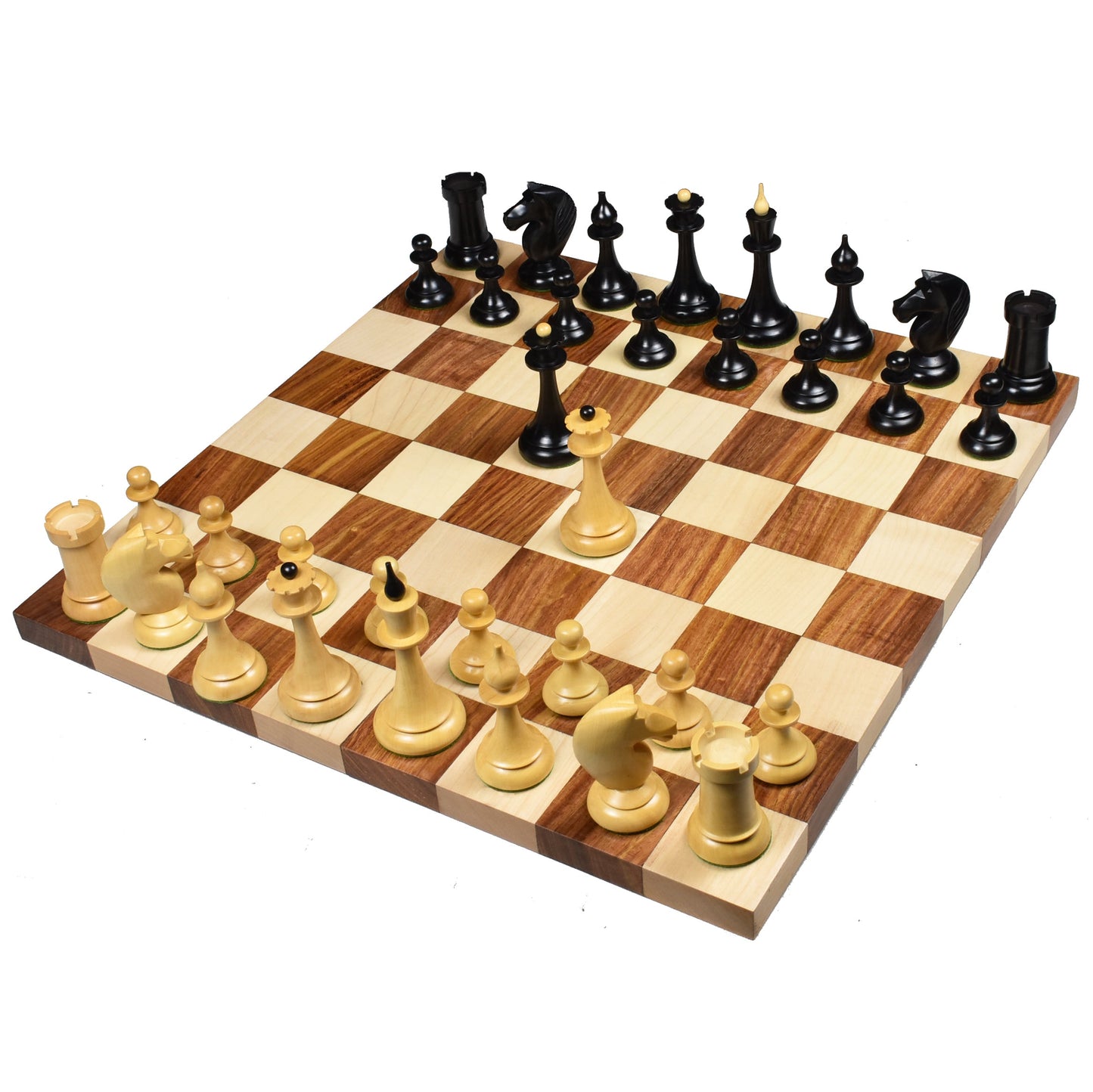 1950's Soviet Latvian Reproduced Chess Set- Chess Pieces Only- Ebonised Boxwood - 4"