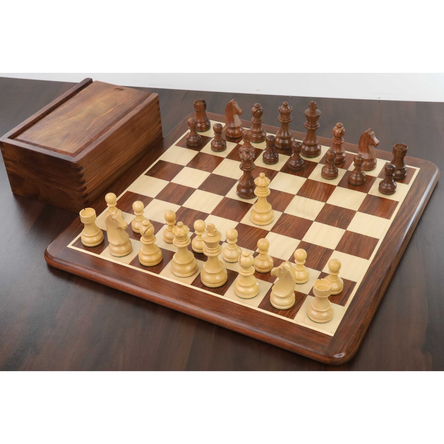 3.9" Tournament Chess Set- Chess Pieces Only - Golden Rosewood with Extra Queens