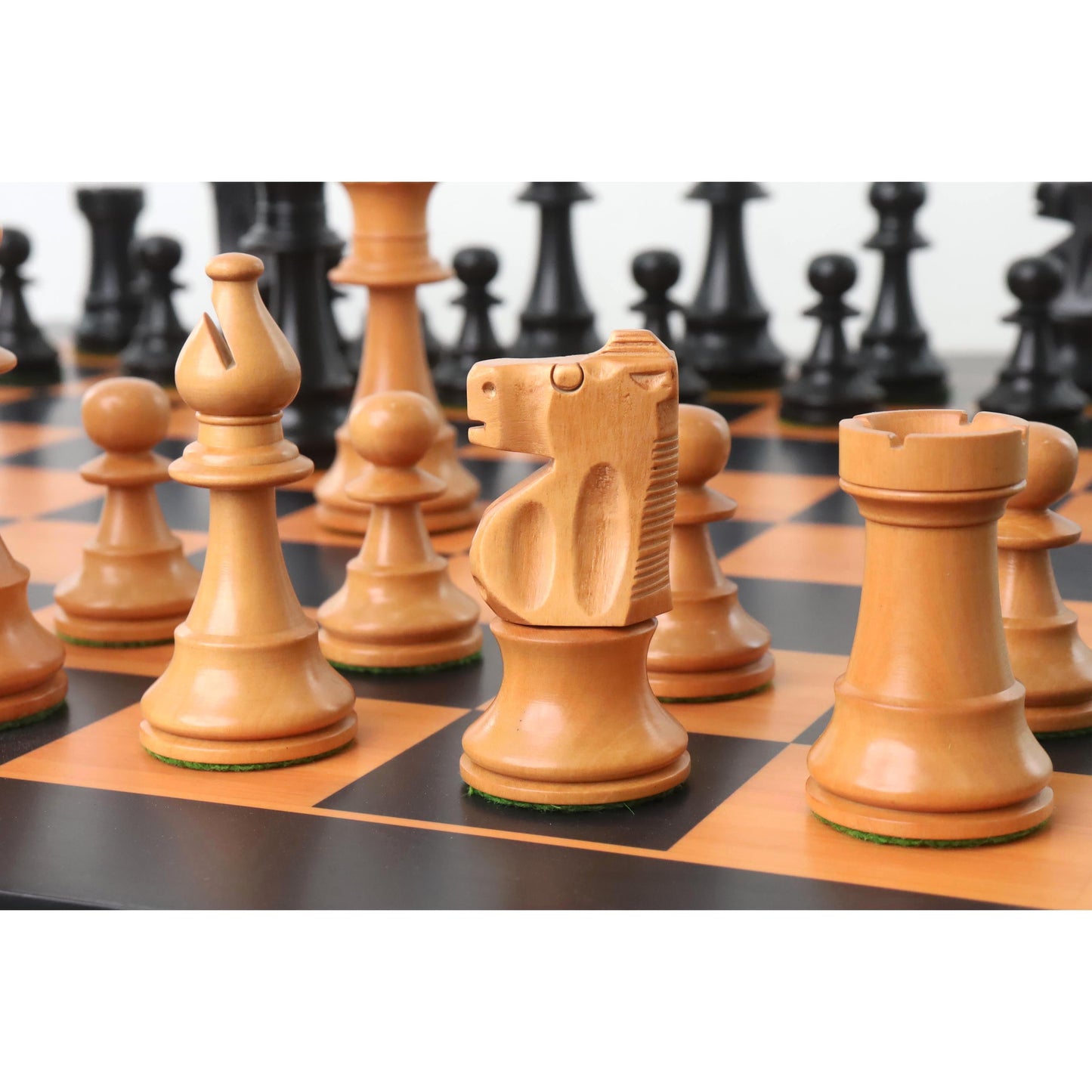 Improved French Lardy Chess Set- Chess Pieces Only - Antiqued boxwood - 3.9" King