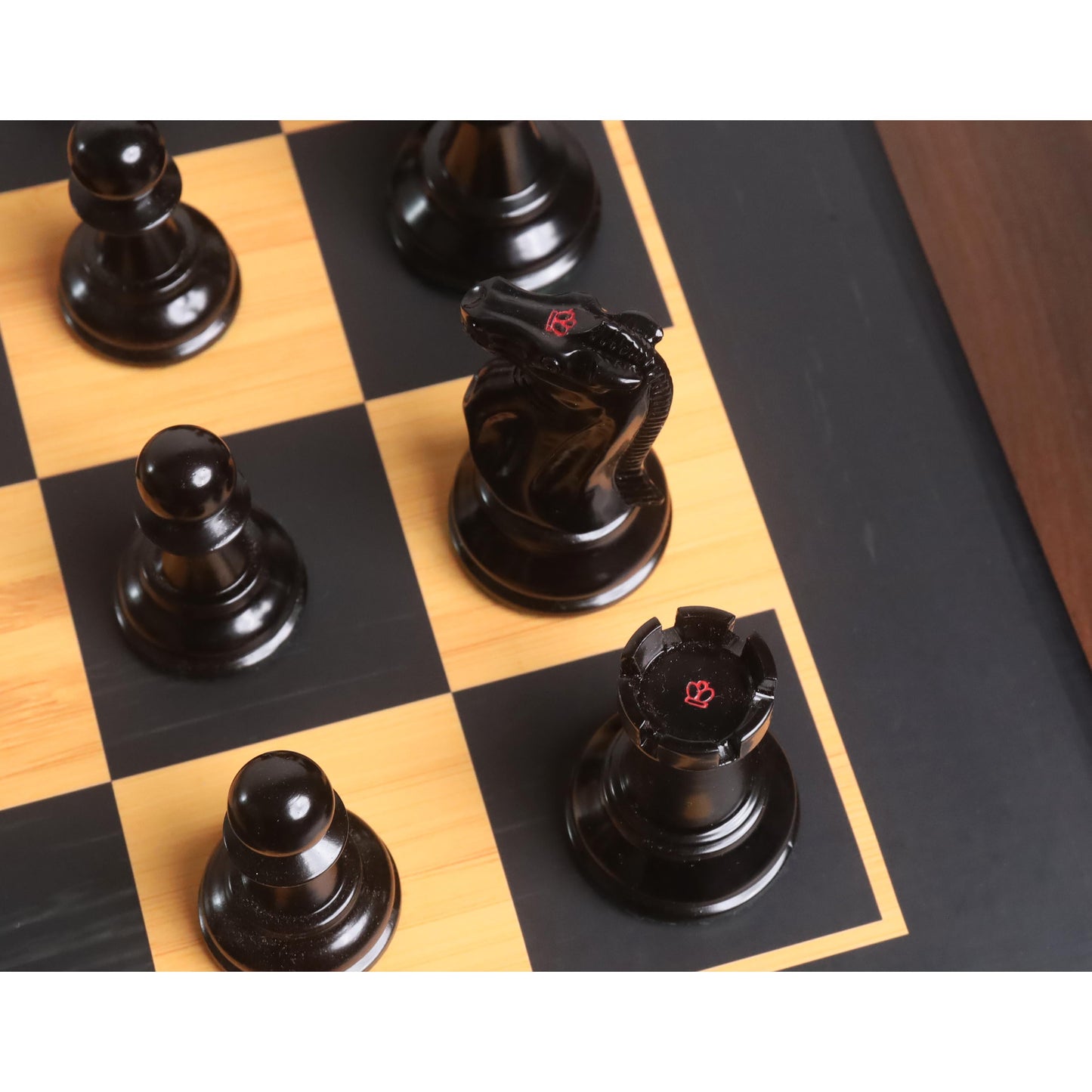 3.9" Lessing Staunton Chess Set - Pieces only - Natural Ebony Wood & Antiqued Lacquered Boxwood