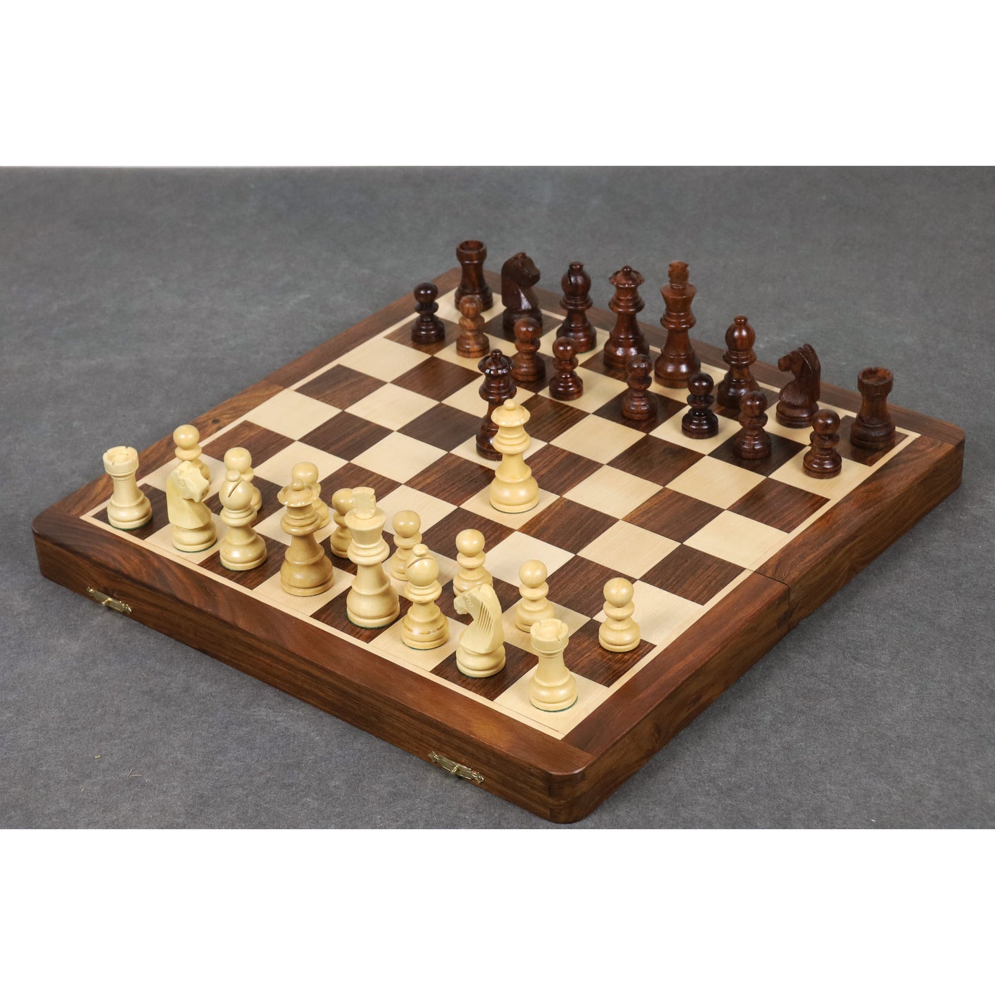 14" Large Rosewood & Maple Wooden Inlaid Magnetic Chess Set Board for Travel