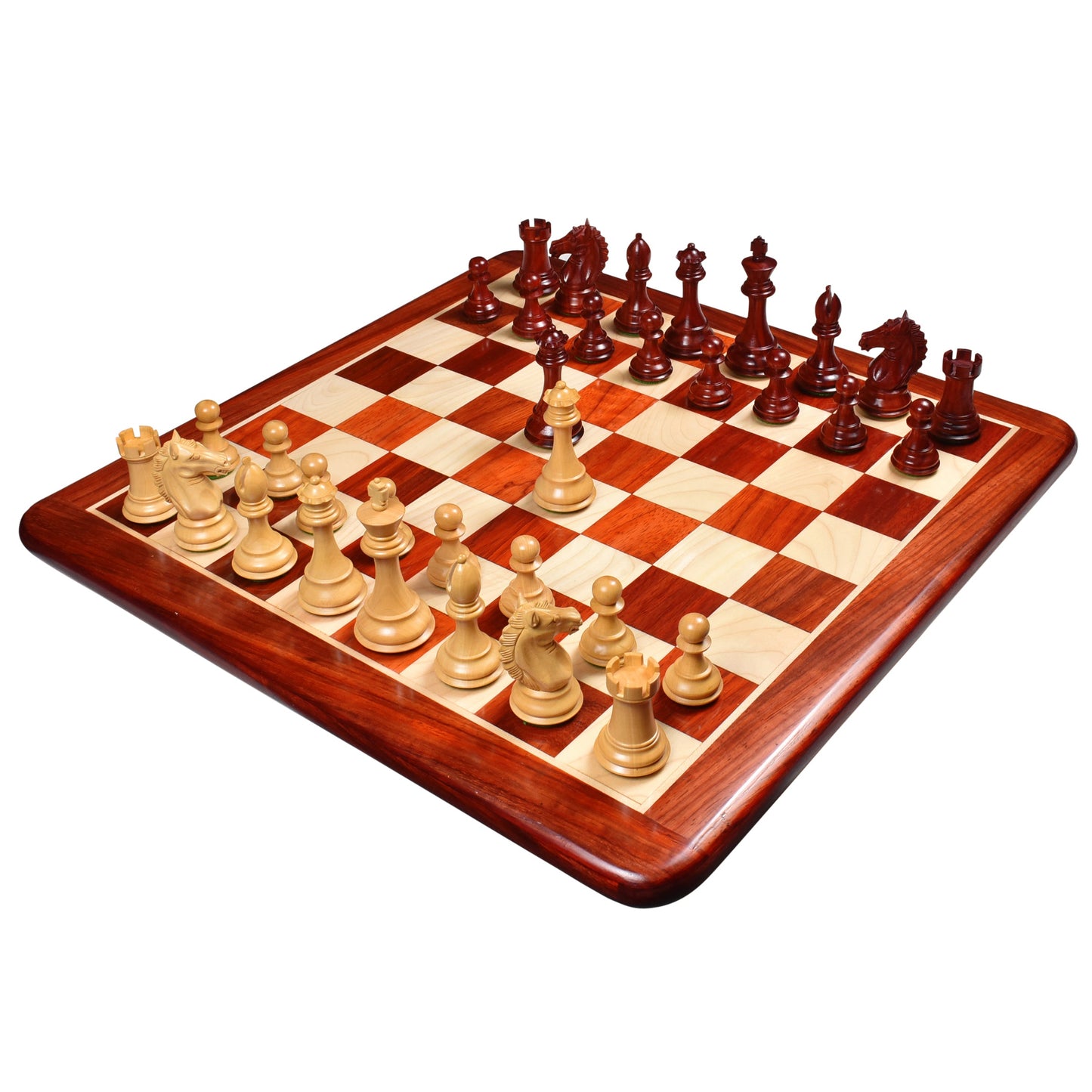 3.9" Exclusive Alban Staunton Chess Set Combo - Pieces in Bud Rosewood with Board and Box