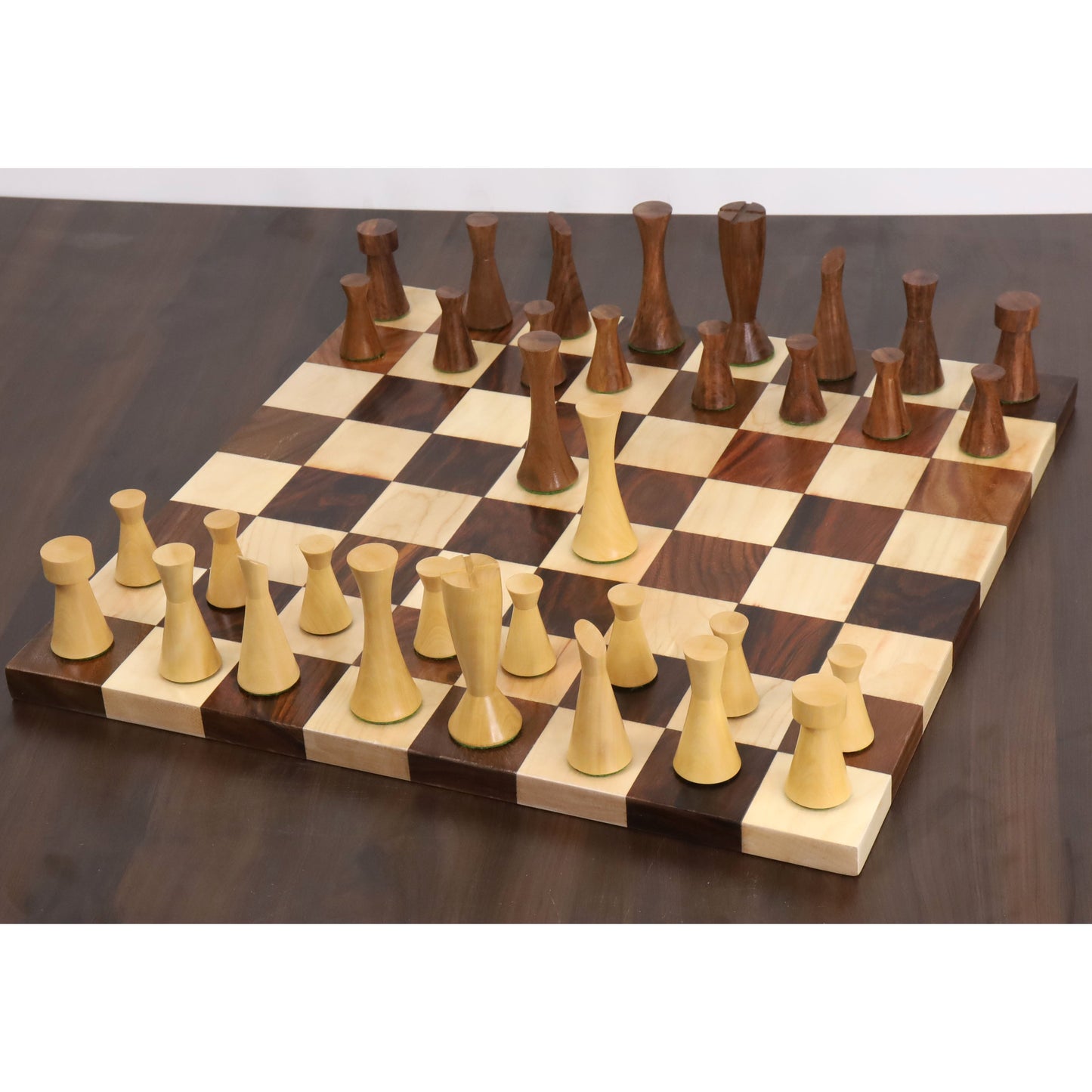 3.4" Minimalist Tower Series Weighted Chess Set Combo - Pieces in Golden Rosewood with Borderless Chess Board