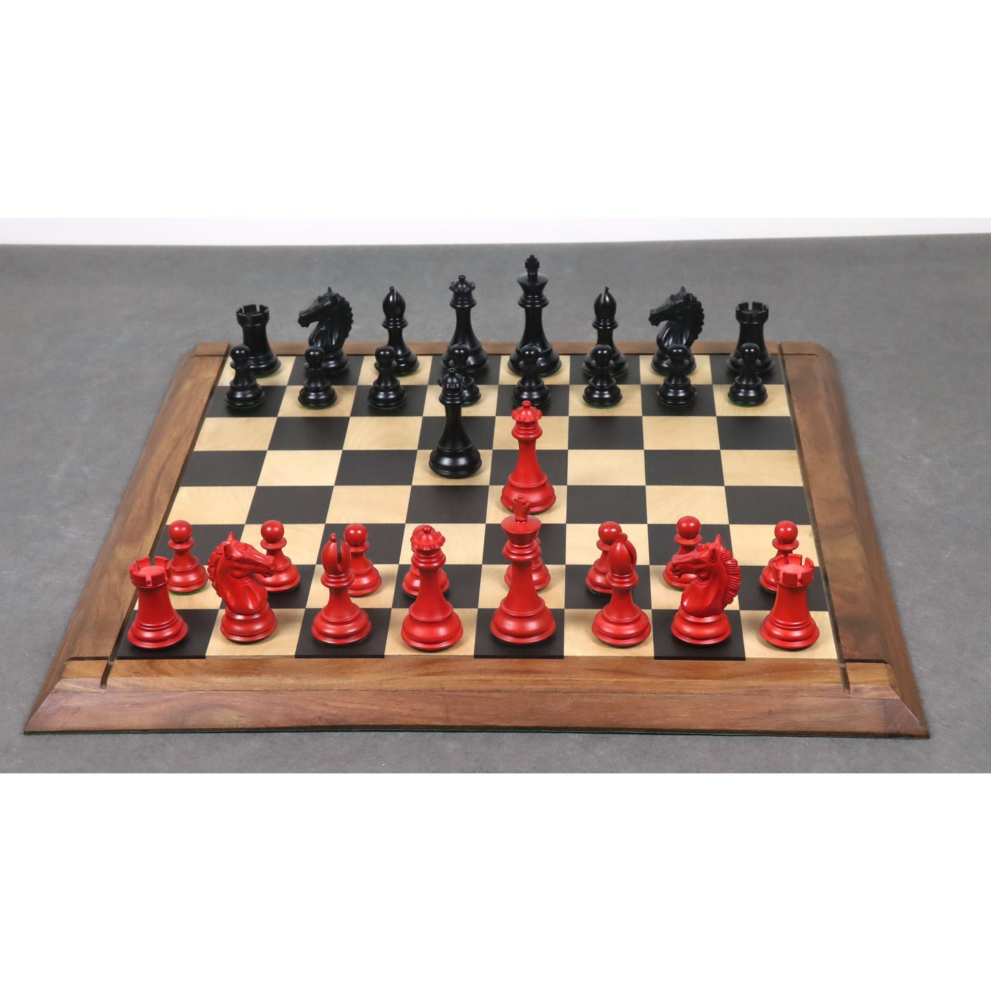 3.9" Alban Staunton Chess Set- Chess Pieces Only- Double Weighted Red & Black Dyed Wood