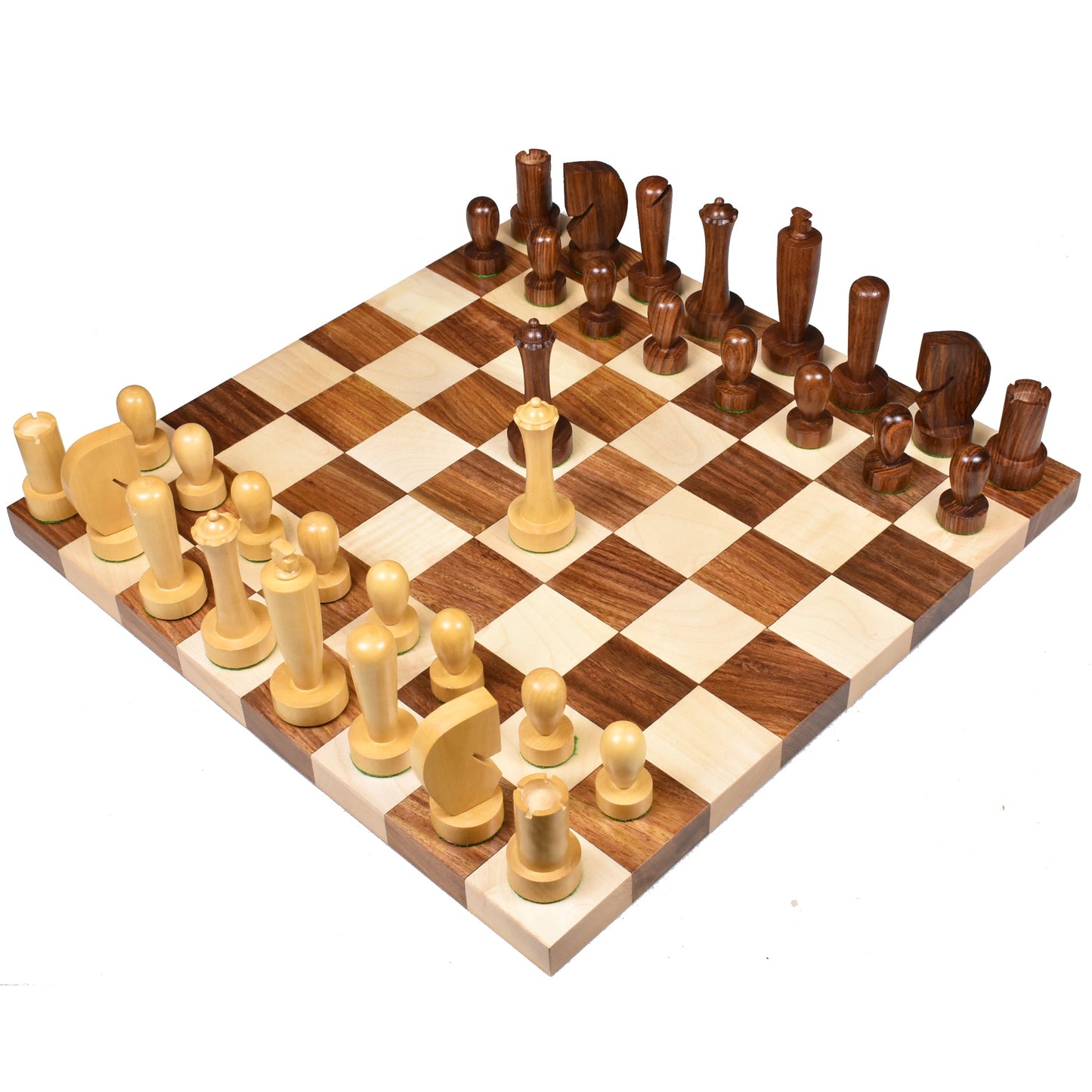 3.9" Minimalist Berliner Combo Chess set-Chess pieces with board - Golden Rosewood