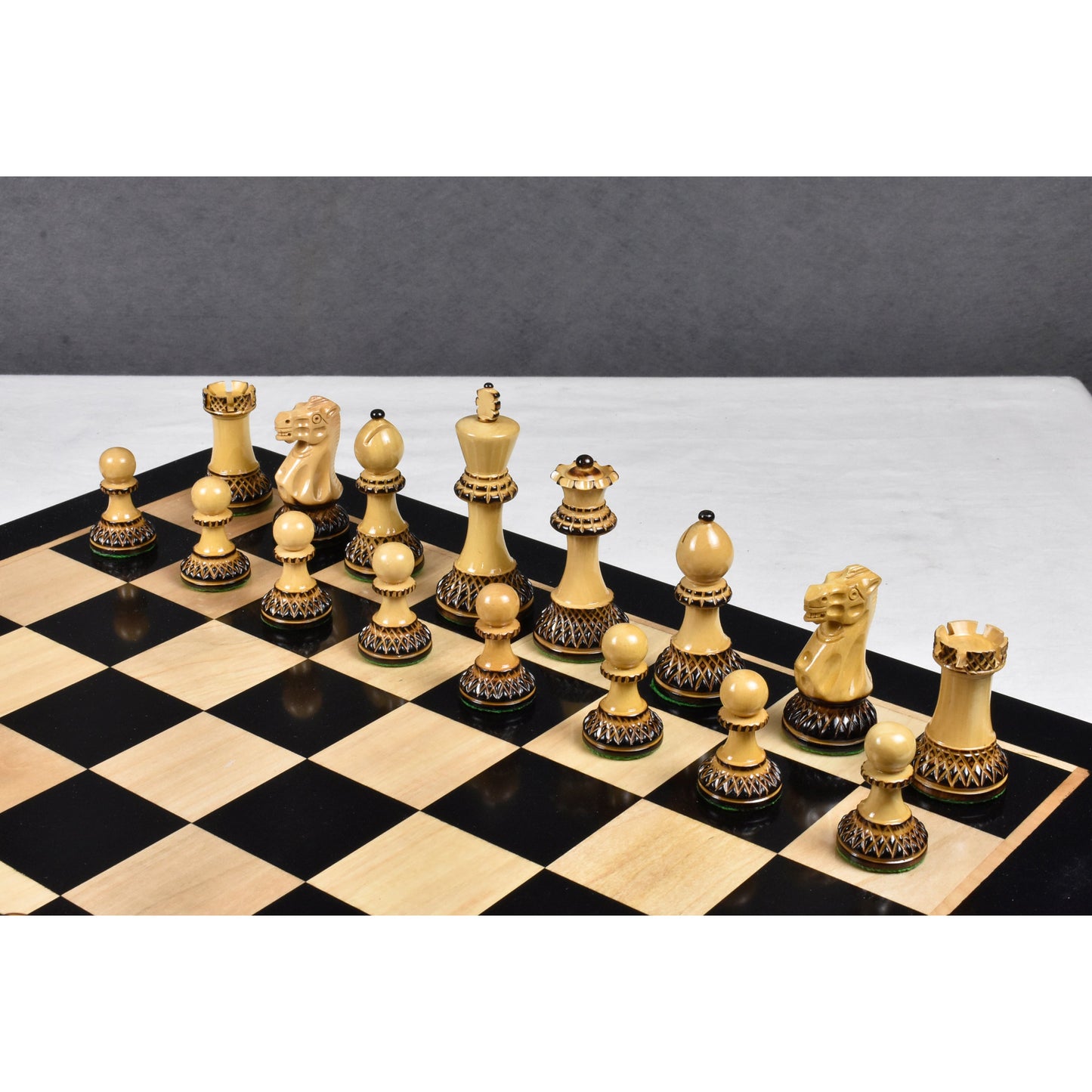 3.9" Parker Staunton Carved Chess Set- Chess Pieces Only- Lacquer (gloss)finish Boxwood
