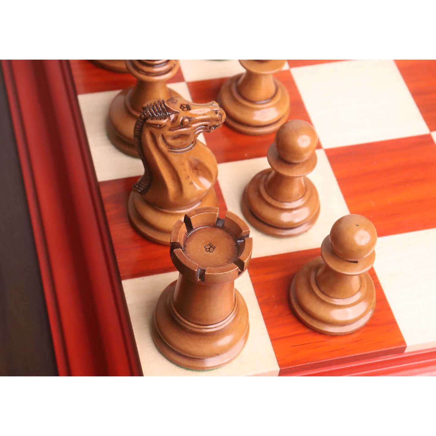 1849 Original Staunton Chess Set- Chess Pieces Only- Lacquered Distress Antiqued Boxwood & Bud Rosewood - 4.5" King