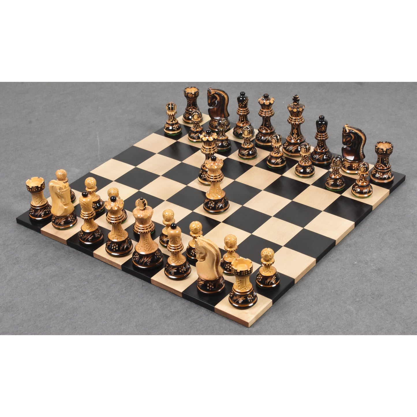 3.75" Artisan Carving Burnt Zagreb Chess Set- Chess Pieces Only - Weighted Box wood