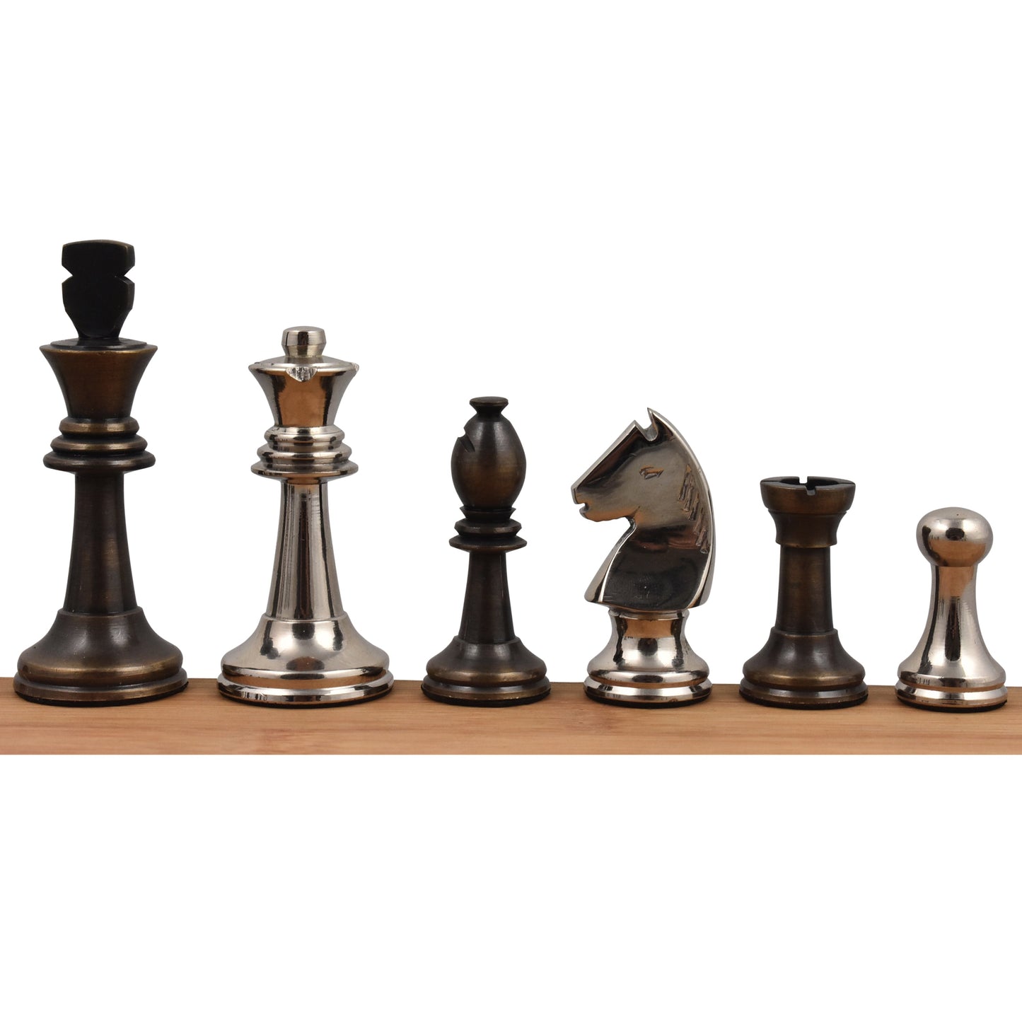 Slightly Imperfect Brass Metal Staunton Inspired Luxury Chess Pieces & Board Set-13" with Rosewood Border