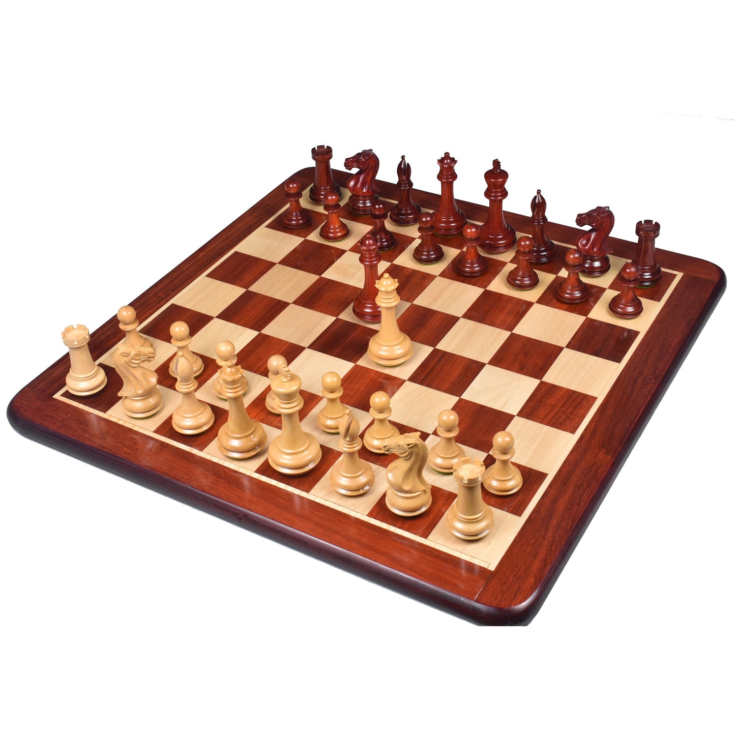 4.1" Chamfered Base Staunton Chess Set- Chess Pieces Only- Triple Weighted Bud Rosewood