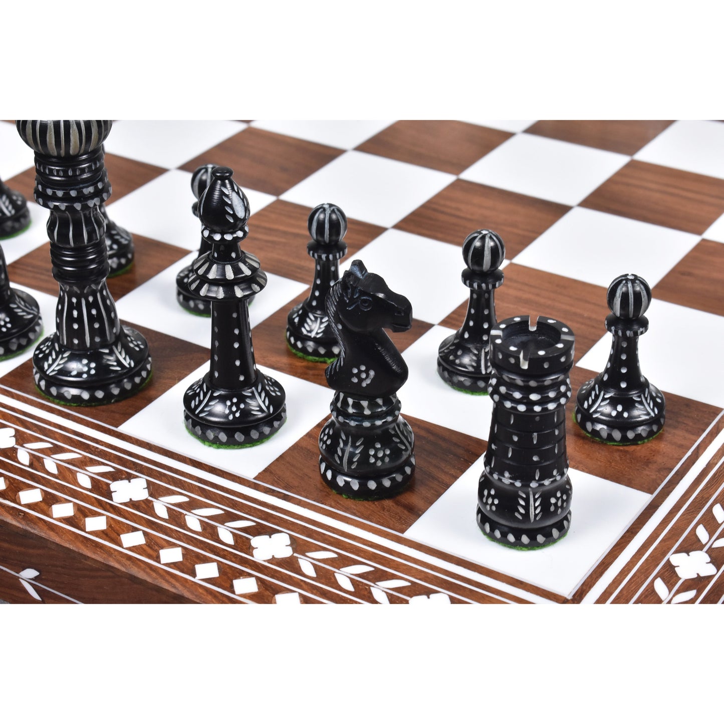 4.3" British Series Hand Carved Camel Bone Chess Set- Chess Pieces Only - Black & White