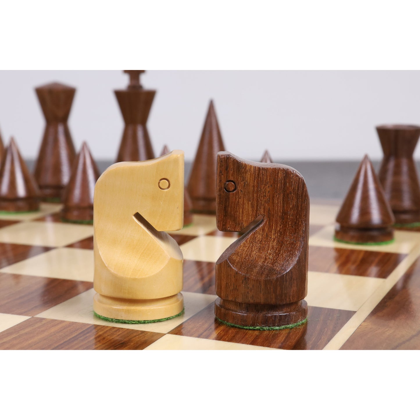 3.1" Russian Poni Minimalist Chess Set- Chess Pieces Only - Golden Rosewood & Boxwood