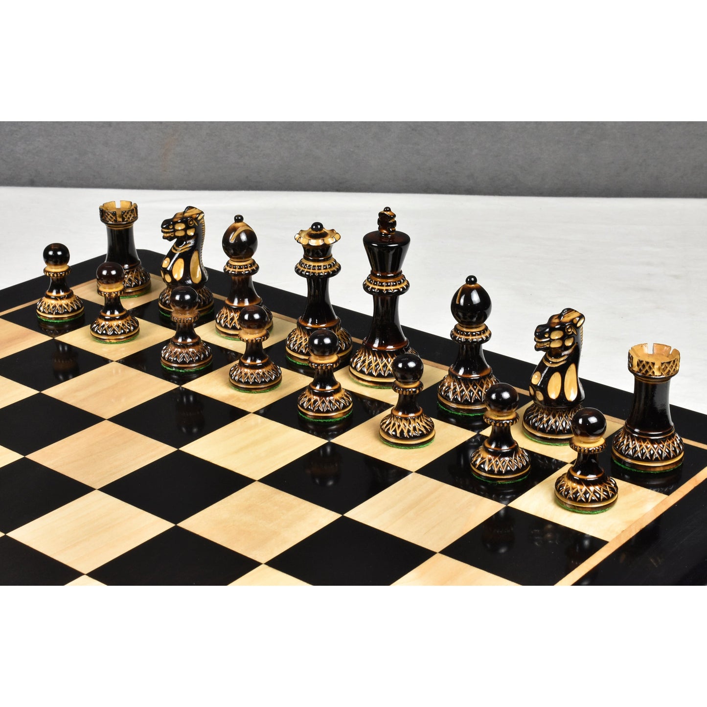 3.9" Parker Staunton Carved Chess Set- Chess Pieces Only- Lacquer (gloss)finish Boxwood